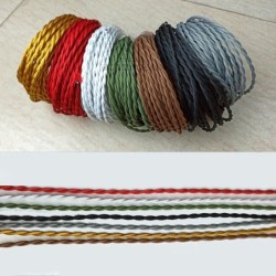 Vintage tvunnet vevd stoff - flettet elektrisk ledning - hengende lampeledning - 3 kjerner