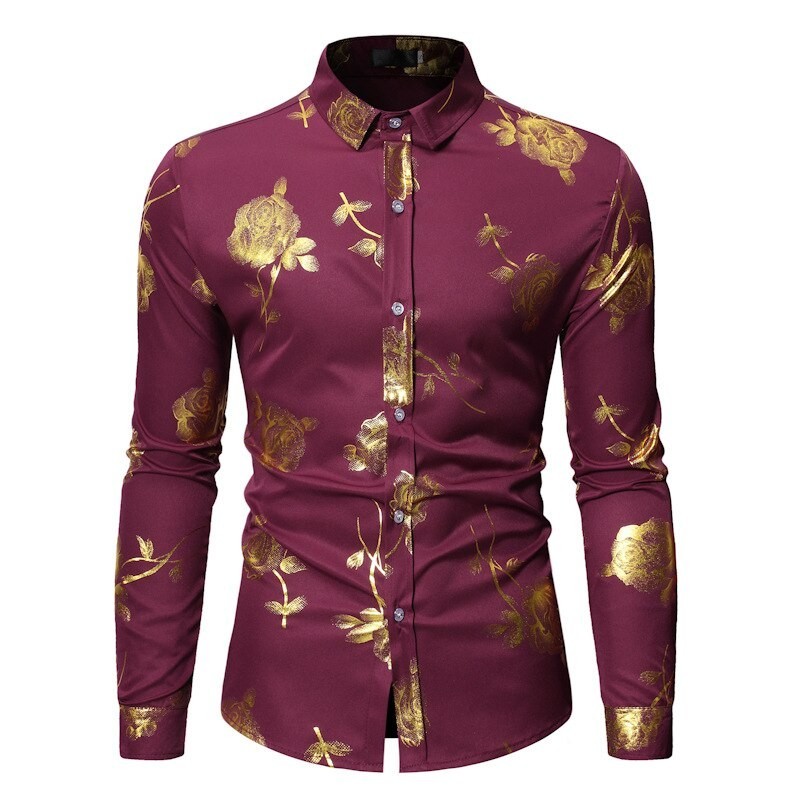 Luxurious long sleeve shirt - printed golden rosesT-shirts