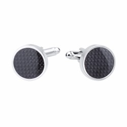 Round silver cufflinks - black carbon fiberCufflinks
