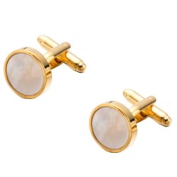 Round gold cufflinks - with white pearl stoneCufflinks