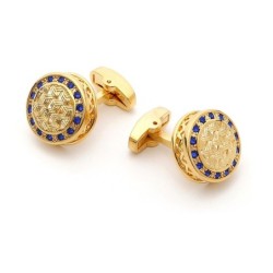 Golden round cufflinks - with blue crystalsCufflinks