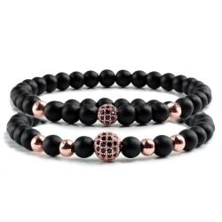 Black stone beaded bracelet - decorative crystal balls - 2 piecesBracelets