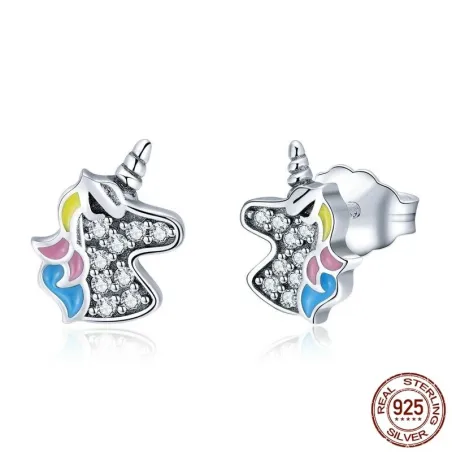 Silver earrings with crystal unicornEarrings