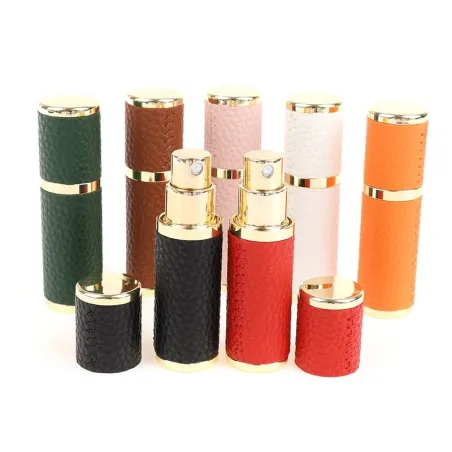 Parfymeflaske i skinn - tom metallbeholder - 5ml