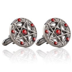Vintage round cufflinks - five-pointed star pentagram - with crystalsCufflinks