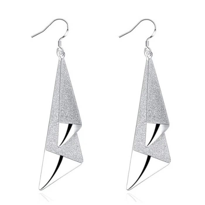 Long geometric frosted silver earringsEarrings