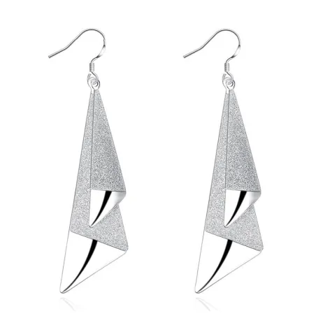 Long geometric frosted silver earringsEarrings