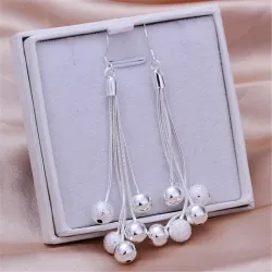 Long silver earrings - chains with beadsEarrings