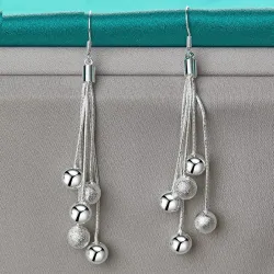 Long silver earrings - chains with beadsEarrings