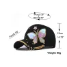 Fasjonabel baseballcap - krystaller - perler - paljetter - sommerfugl