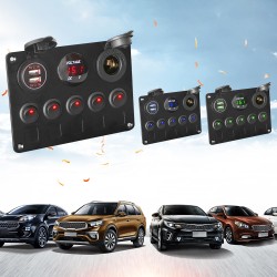 Vippebryterpanel - vanntett digitalt voltmeter - for bil - båt - lastebil - 12V - USB - LED