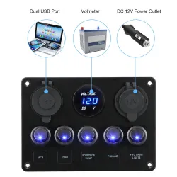 Rocker switch panel - waterproof digital Voltmeter - for car - boat - truck - 12V - USB - LEDElectronics & Tools