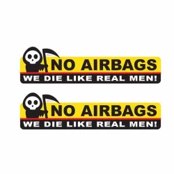 Morsomt bilklistremerke - skjeletthode / INGEN AIRPOSER VI DØR SOM EKTE MENN - 2 stk.