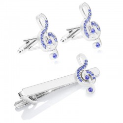Cufflinks / tie clip - musical notes with blue crystalCufflinks