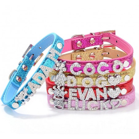 Dogs / cats collar - with crystal name and charm - customCollars & Leads