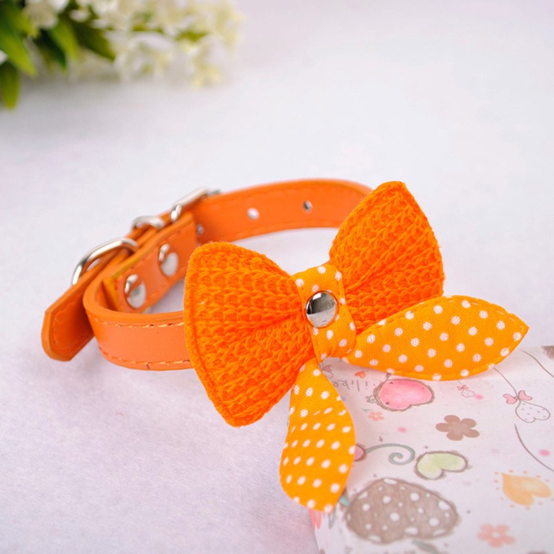 Leather collar with a knitted bowknot - for dogs / catsCollars & Leads