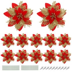 Glitter roses - Christmas tree decoration - 12 piecesChristmas