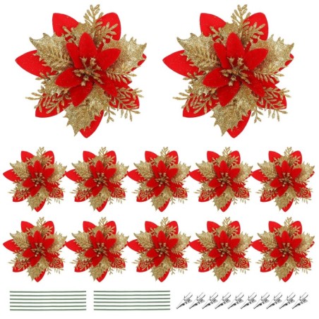 Glitter roses - Christmas tree decoration - 12 piecesChristmas
