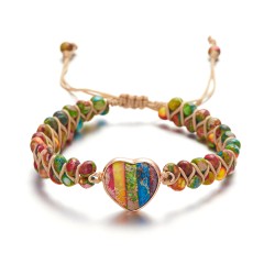 Dobbeltlags armbånd - natursteinsperler / hjerte - justerbart