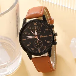 Luksus Quartz-klokke - med lærarmbånd - sett