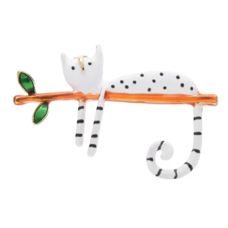 Lazy cat lying on a tree - enamel broochBrooches