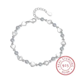 925 sterling sølv - hjerter / krystaller - armbånd