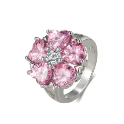 Elegant sølvring - med rosa krystallblomst