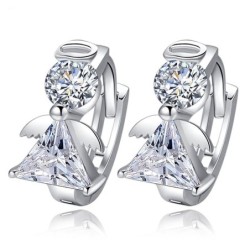 Round silver earrings with crystal angelEarrings