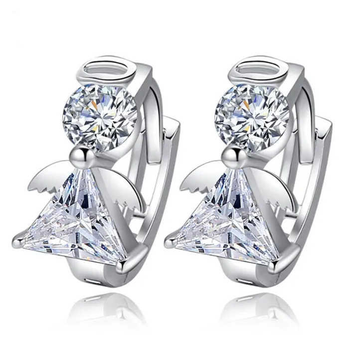 Round silver earrings with crystal angelEarrings