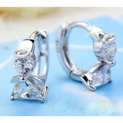 Round silver earrings with crystal angelEarrings