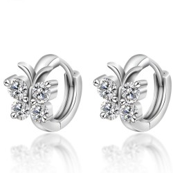 Round silver earrings with crystal butterflyEarrings