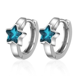 Round silver earrings with a blue crystal starEarrings