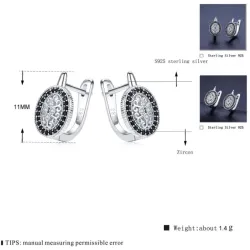 Elegant round silver earrings - white / black crystalsEarrings