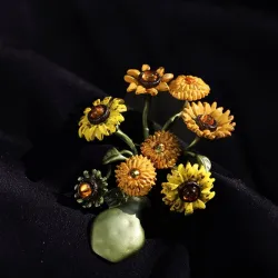 Vase med solsikker - retro brosje