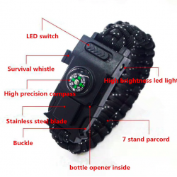 Multifunction survival bracelet with plastic buckle & LED lightSurvival tools