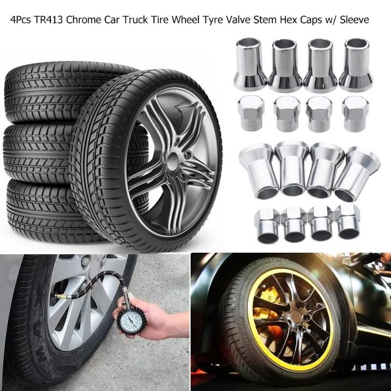 TR413 chrome car / truck - tire - wheel valve - hex - 4 piecesValve caps