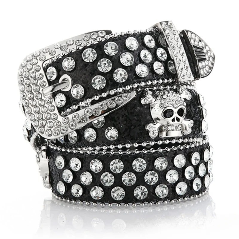 Women's belt with skull & diamonds - punk style - 115cm - 45 inchBelts