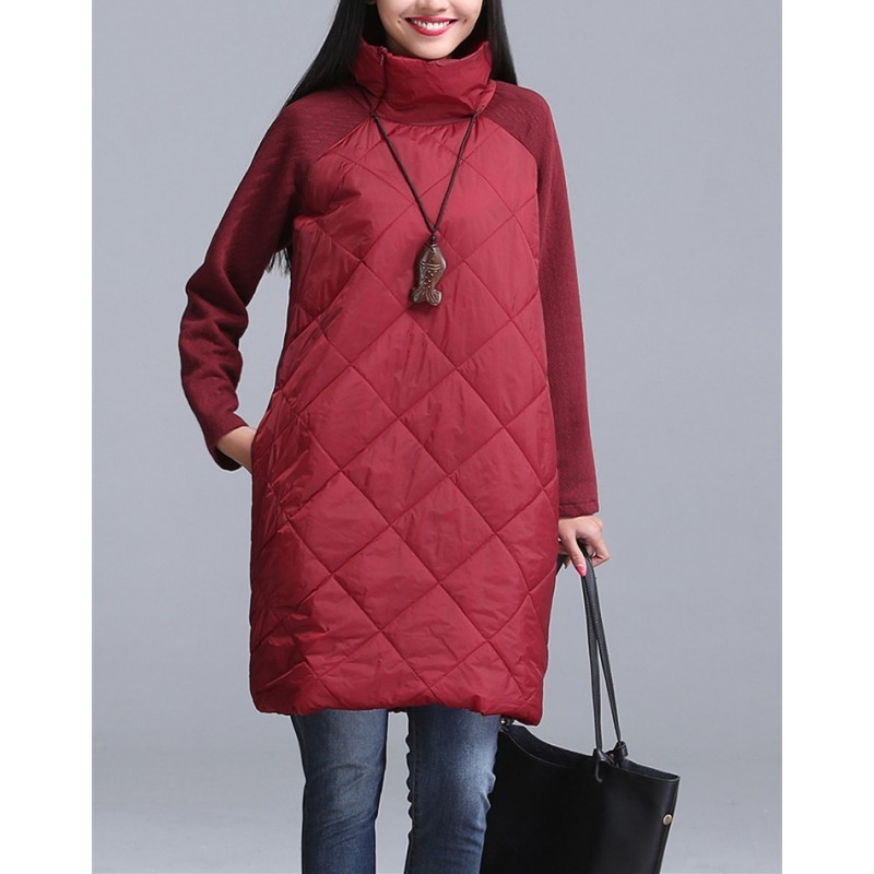 Turtleneck Loose Patchwork Tunic Winter Dress Turtleneck Loose Patchwork Tunic Winter Dress
