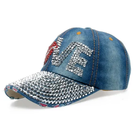 Vintage - Jeans Baseball cap with rhinestones - hat - cotton