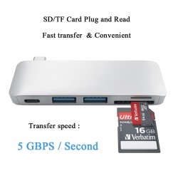 5 in 1 USB 3 Hub Multi Type C Splitter Adapter Card ReaderAccessories