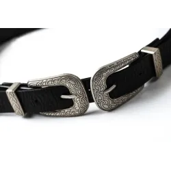 Vintage design double buckle leather belt