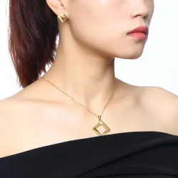 Irregular Square Shape Necklace & Earrings Jewellery Set
