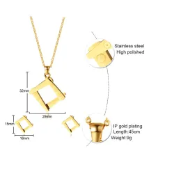 Irregular Square Shape Necklace & Earrings Jewellery Set