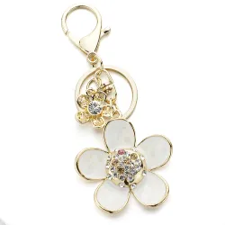 Daisy flower with pearl and crystal - keyring