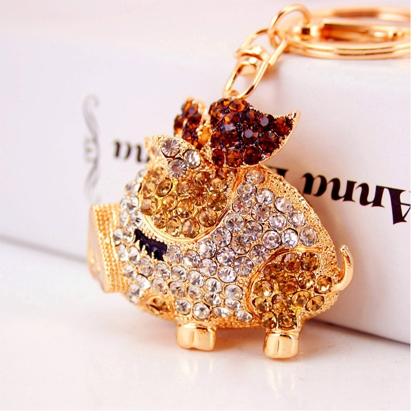 Crystal pig keychain