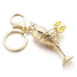 Wine Glass Cup & Lemon Crystal Keychain Keyring