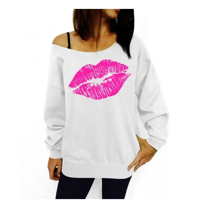 Red big lips - plus size sweatshirt - off shoulder pullover