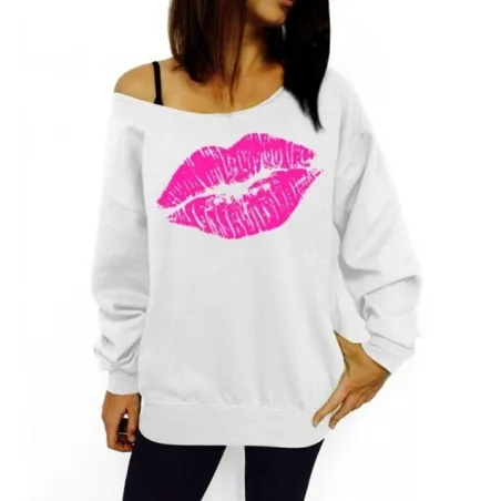 Red big lips - plus size sweatshirt - off shoulder pullover