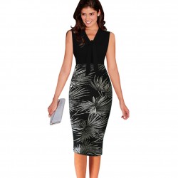 Leaf Print Elegant Patchwork DressDresses