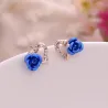 Heart & rose flower - crystal stud earrings